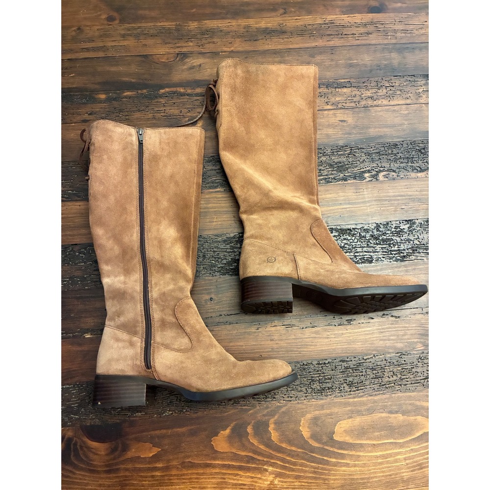 Born Cotto Boots Knee High Suede Low Heel Women's Size 7.5 Tie Up Detail Tall - Picture 3 of 6